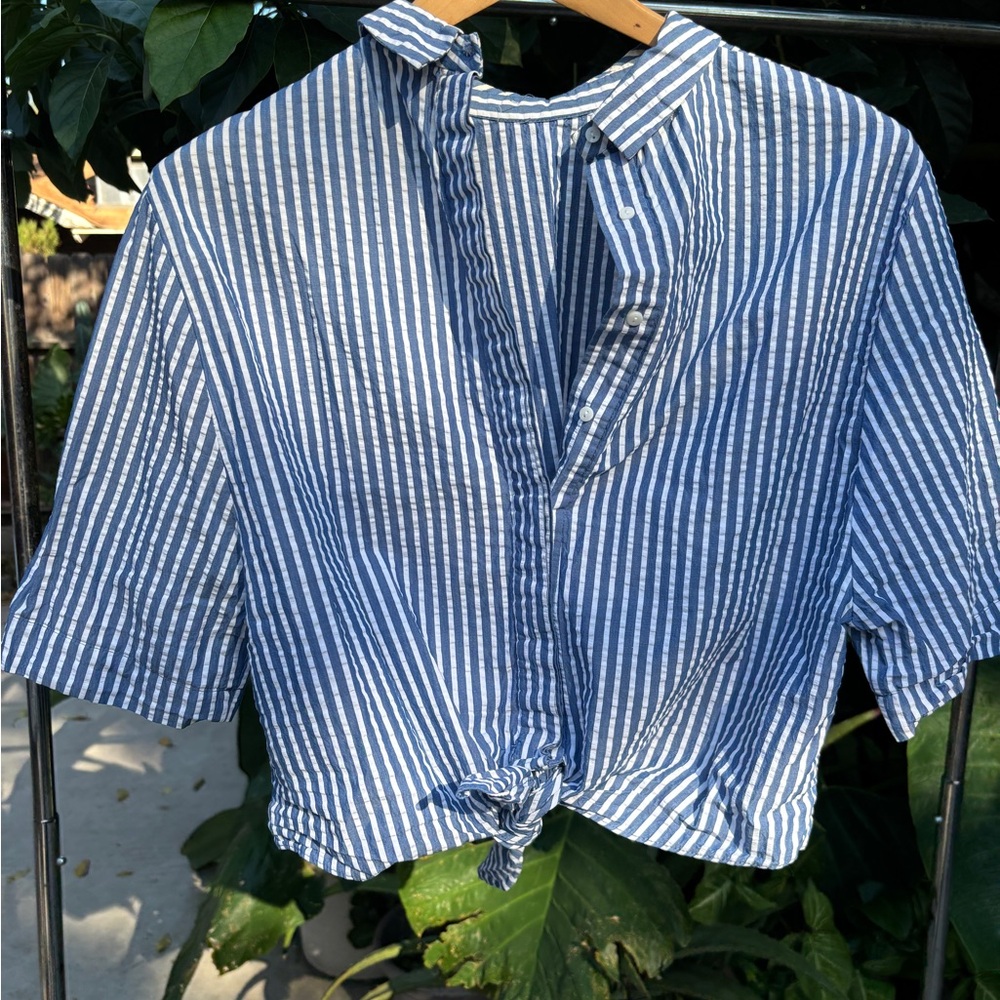 Zara Navy and White Striped Shirt